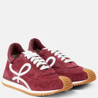 goedkope ontwerper Loewe Flow Runner suède sneakers bordeauxrood