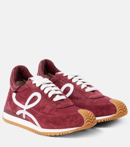 goedkope ontwerper Loewe Flow Runner suède sneakers bordeauxrood