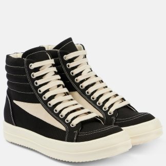 goedkope ontwerper Rick Owens Met suède afgezette denim high-top sneakers zwart