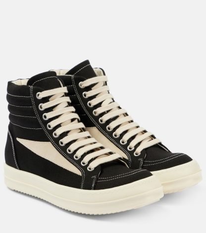 goedkope ontwerper Rick Owens Met suède afgezette denim high-top sneakers zwart