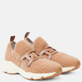 goedkope ontwerper Tods Kate met leer afgezette slip-on sneakers bruin