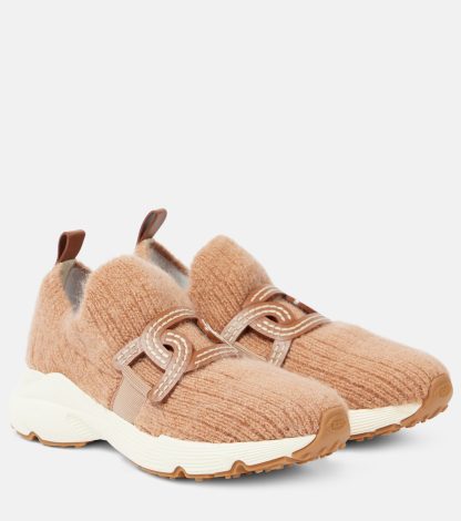 goedkope ontwerper Tods Kate met leer afgezette slip-on sneakers bruin