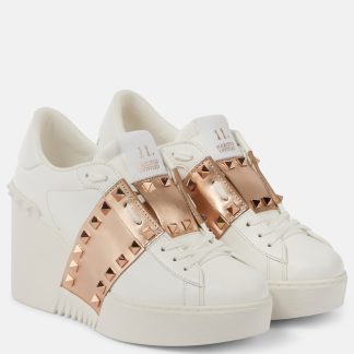 goedkope ontwerper Valentino Garavani Open Disco leren sleehak sneakers wit