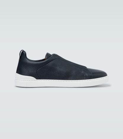 goedkope ontwerper Zegna Triple Stitch leren sneakers blauw