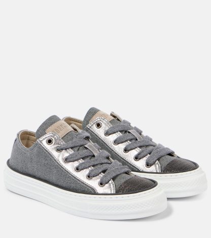 groothandel ontwerper Brunello Cucinelli Met kralen afgezette canvas sneakers grijs