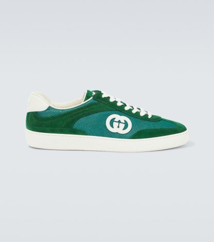 groothandel ontwerper Gucci In elkaar grijpende G sneakers van suède en canvas groen