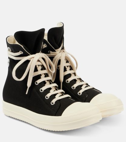 groothandel ontwerper Rick Owens Denim hoge sneakers zwart