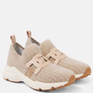 groothandel ontwerper Tods Met leer afgezette gebreide sneakers beige