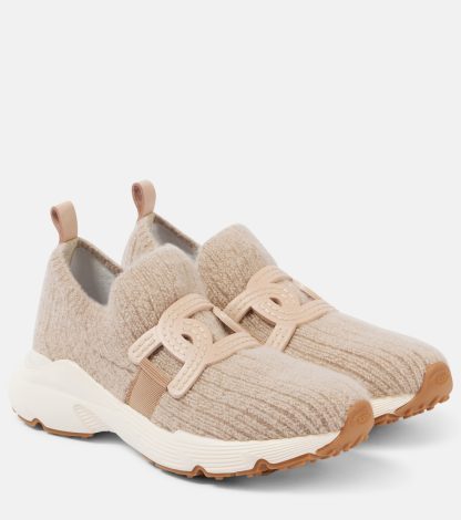 groothandel ontwerper Tods Met leer afgezette gebreide sneakers beige