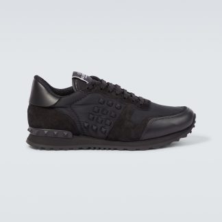 groothandel ontwerper Valentino Garavani Rockstud met leer afgezette sneakers zwart