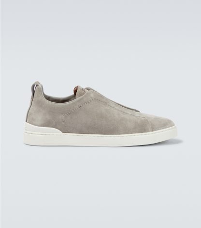 groothandel ontwerper Zegna Triple Stitch suède sneakers grijs