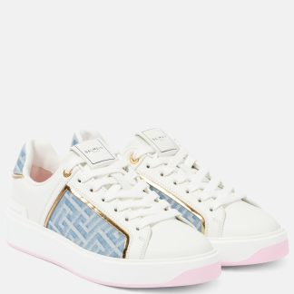 hete verkoop ontwerper Balmain B-Court leren sneakers met denimrand wit