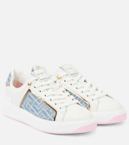 hete verkoop ontwerper Balmain B-Court leren sneakers met denimrand wit