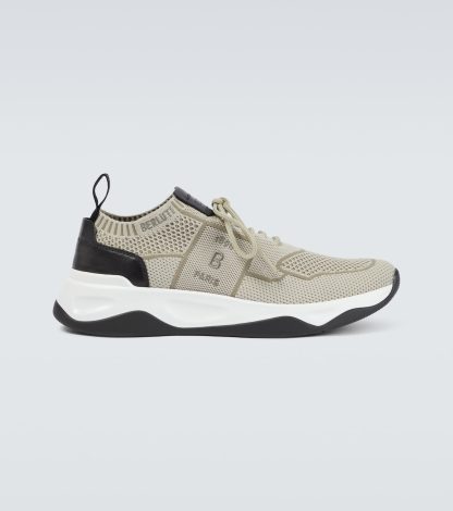 hete verkoop ontwerper Berluti Shadow gebreide en leren sneakers beige