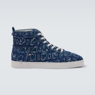 hete verkoop ontwerper Christian Louboutin Louis denim hoge sneakers blauw