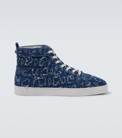 hete verkoop ontwerper Christian Louboutin Louis denim hoge sneakers blauw