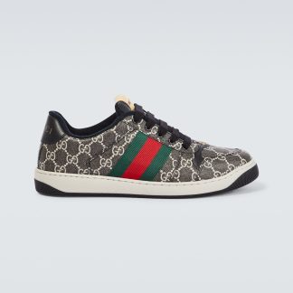 hete verkoop ontwerper Gucci Screener GG met leer afgezette sneakers zwart