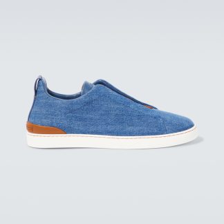 hete verkoop ontwerper Zegna Triple Stitch denim sneakers blauw