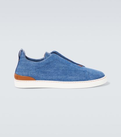 hete verkoop ontwerper Zegna Triple Stitch denim sneakers blauw