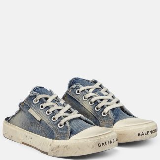 hete verkoopluxe Balenciaga Paris verwrongen denim muiltjes blauw