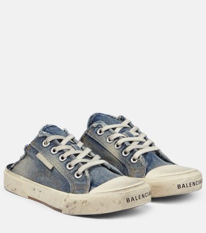 hete verkoopluxe Balenciaga Paris verwrongen denim muiltjes blauw