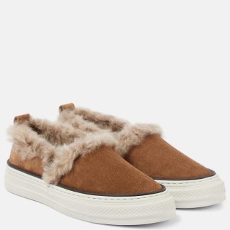 hete verkoopluxe Brunello Cucinelli Met omgekeerd lam gevoerde suède slip-on schoenen bruin