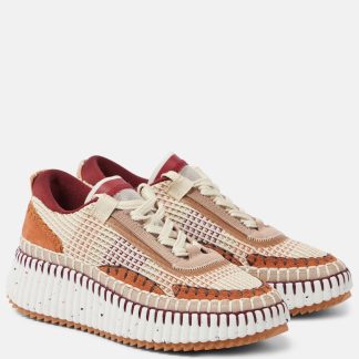 hete verkoopluxe Chloé Nama met leer afgezette sneakers bruin