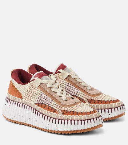 hete verkoopluxe Chloé Nama met leer afgezette sneakers bruin