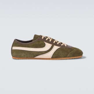 hete verkoopluxe Dries van Noten Met leer afgezette suède sneakers groen