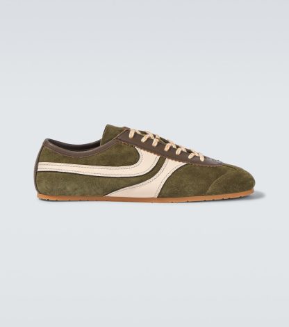 hete verkoopluxe Dries van Noten Met leer afgezette suède sneakers groen