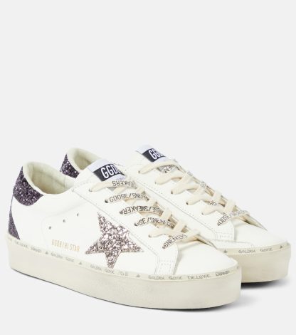 hete verkoopluxe Golden Goose Hi Star glitter leren sneakers wit