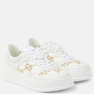 hete verkoopluxe Gucci GG met leer afgezette sneakers wit