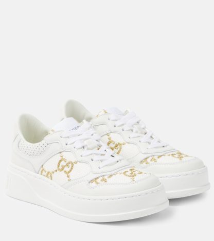 hete verkoopluxe Gucci GG met leer afgezette sneakers wit