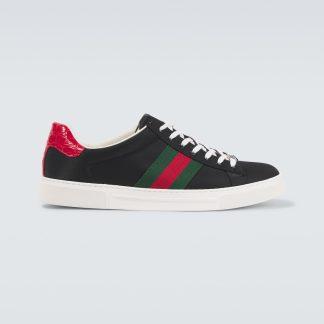 hete verkoopluxe Gucci Met leer afgezette sneakers zwart