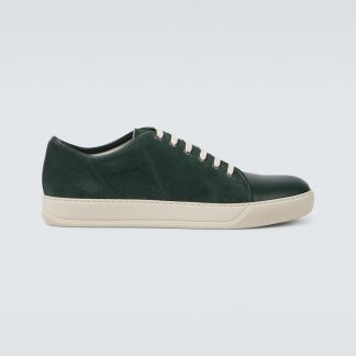 hete verkoopluxe Lanvin DBB1 met leer afgezette suède sneakers groen