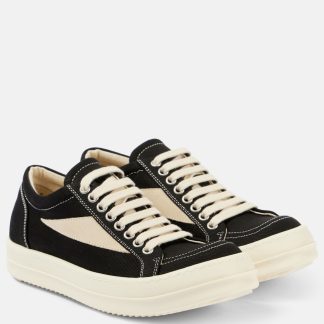 hete verkoopluxe Rick Owens Met suède afgezette denim sneakers zwart