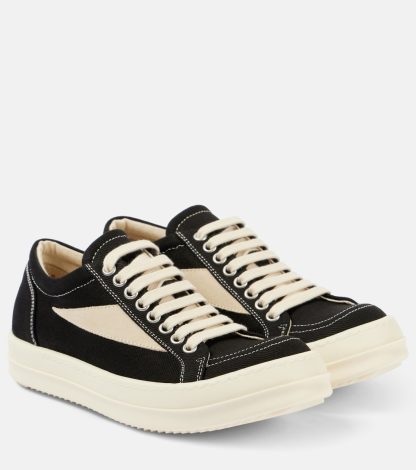 hete verkoopluxe Rick Owens Met suède afgezette denim sneakers zwart