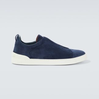 hete verkoopluxe Zegna Triple Stitch suède sneakers blauw