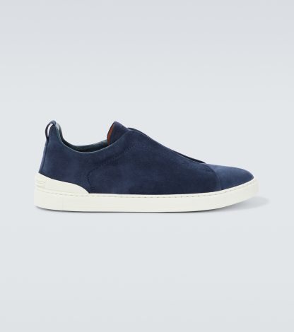 hete verkoopluxe Zegna Triple Stitch suède sneakers blauw