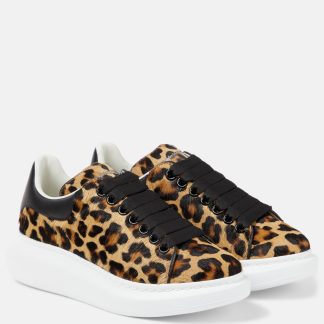 hoogwaardige luxe Alexander McQueen Oversized leren sneakers met luipaardprint zwart