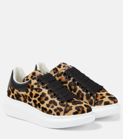 hoogwaardige luxe Alexander McQueen Oversized leren sneakers met luipaardprint zwart