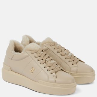 hoogwaardige luxe Bogner Hollywood leren sneakers met schaarrand beige