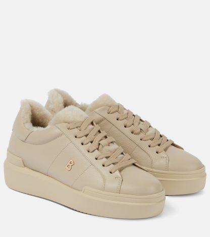 hoogwaardige luxe Bogner Hollywood leren sneakers met schaarrand beige