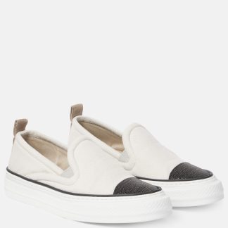 hoogwaardige luxe Brunello Cucinelli Met monaili versierde slip-on sneakers wit