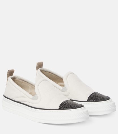 hoogwaardige luxe Brunello Cucinelli Met monaili versierde slip-on sneakers wit