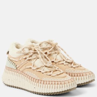 hoogwaardige luxe Chloé Nama suède sneakers met omgekeerd lam veelkleurig