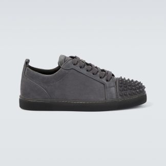 hoogwaardige luxe Christian Louboutin Louis Junior Spikes suède sneakers grijs