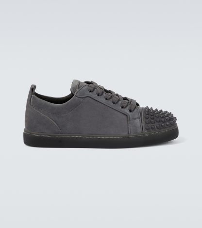 hoogwaardige luxe Christian Louboutin Louis Junior Spikes suède sneakers grijs