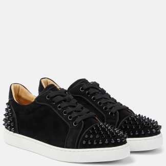 hoogwaardige luxe Christian Louboutin Vieira 2 suède sneakers met spikes zwart