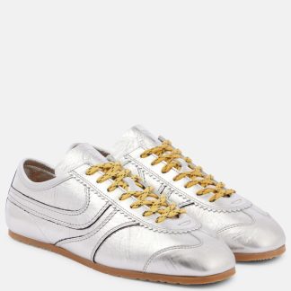 hoogwaardige luxe Dries van Noten Metallic leren sneakers zilver